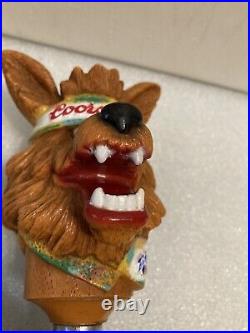 1992 COORS LIGHT BEER WOLF WITH HEADBAND AND BANDANA draft beer tap handle USA