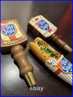 (3) Vintage Old And New Old Style Chicago Beer Tap Handles + RARE HOT DOG handle