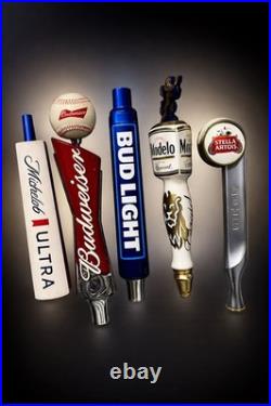 5 Beer Tap Handles Budweiser, Bud Light, Modelo, Stella Artois, Michelob