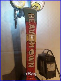 Beavertown Double Headed T-Bar Beer Pump. With transformer tap handles and badges