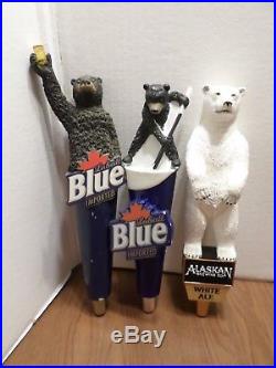 Beer Keg Tap Handle Lot of 3 Diff Rare Bear Labatt Alaskan Hockey Polar Toast