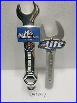 Beer Tap Handle Lot of 2 Racing Wrench Rare Old Milwaukee Miller Lite Bar Signs