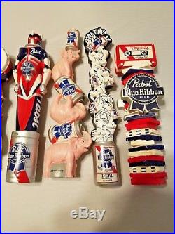 Beer Tap Handle Lot of 8 Pabst Blue Ribbon New Used Drums Robot Elephant Dogs