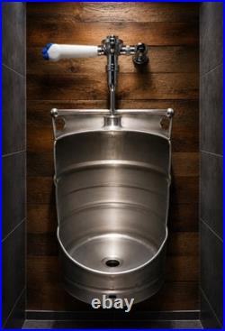 Custom Keg Urinal From Beer Keg with Top Manual Flush & Beer Tap Handle