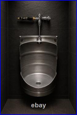 Custom Keg Urinal From Beer Keg with Top Manual Flush & Beer Tap Handle