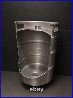 Custom Keg Urinal From Beer Keg with Top Manual Flush & Beer Tap Handle