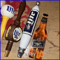Draft Beer Tap Handles Lot of 9 Miller Lite Acrylic Football Golf Baseball