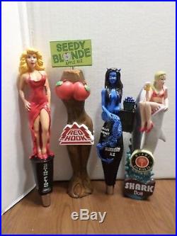 Excellent Beer Keg Tap Handle Lot of 4 Sexy Lady Shark Bait Seedy Blonde Apple