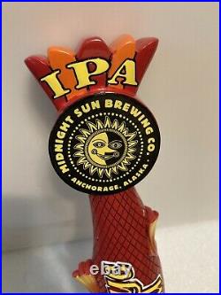 MIDNIGHT SUN BREWING SOCKEYE RED IPA draft beer tap handle. ANCHORAGE, ALASKA
