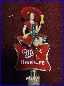 MILLER HIGH LIFE BEER TAP HANDLE With GIRL ON THE MOON FIGURE IN SOMBRERO HAT 13