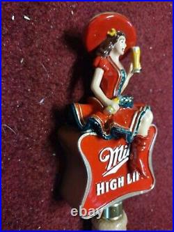 MILLER HIGH LIFE BEER TAP HANDLE With GIRL ON THE MOON FIGURE IN SOMBRERO HAT 13