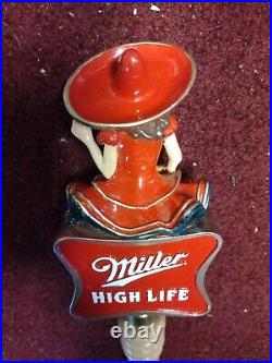 MILLER HIGH LIFE BEER TAP HANDLE With GIRL ON THE MOON FIGURE IN SOMBRERO HAT 13