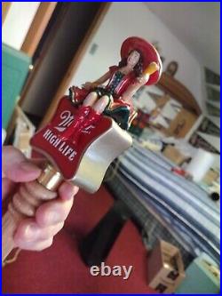 MILLER HIGH LIFE BEER TAP HANDLE With GIRL ON THE MOON FIGURE IN SOMBRERO HAT 13
