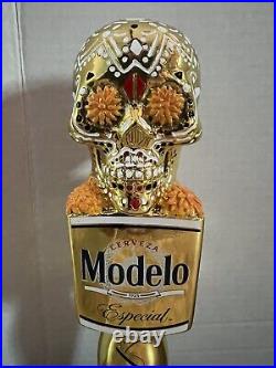 Modelo Beer Day Of The Dead Gold Skull Head Bar Tap Handle Game Room New