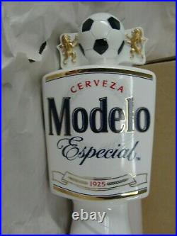 Modelo Especial Ceramic Draft Tall Beer Bar Tap Handle Soccer Ball White Nib