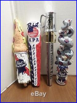 NIB Beer Keg Tap Handle Lot of 4 PBR Pabst Blue Ribbon Snake Pizza Tankard Sword