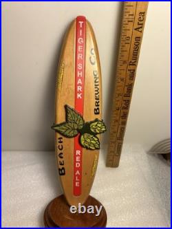 RARE BEACH BREWING TIGER SHARK RED ALE SURFBOARD draft beer tap handle. VIRGINIA