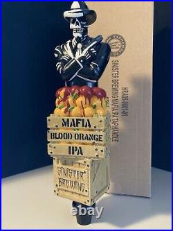 RARE! SINISTER BREWING Mafia Blood Orange IPA Skeleton Gangster Beer Tap Handle