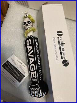SAVAGE CRAFT ALE WORKS SNAKE SKULL KNIFE Draft beer tap handle. SOUTH CAROLINA