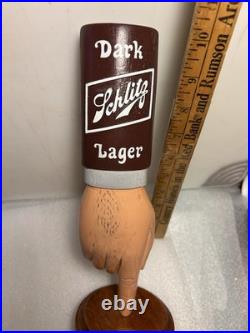 SCHLITZ DARK LAGER POINTED MANS FINGER draft beer tap handle. WISCONSIN