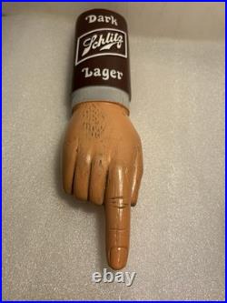 SCHLITZ DARK LAGER POINTED MANS FINGER draft beer tap handle. WISCONSIN