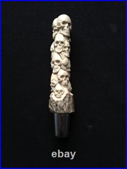 Skeleton Beer Keg TAP HANDLE Stack Of Skulls. Carved deer antler