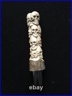 Skeleton Beer Keg TAP HANDLE Stack Of Skulls. Carved deer antler