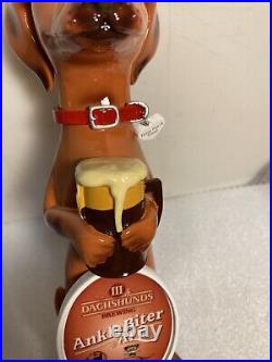 THREE III DACHSHUNDS BREWING ANKLE BITER ALE BROWN beer tap handle WISCONSIN