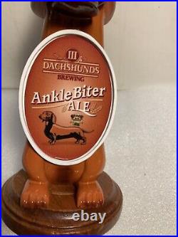 THREE III DACHSHUNDS BREWING ANKLE BITER ALE BROWN beer tap handle WISCONSIN