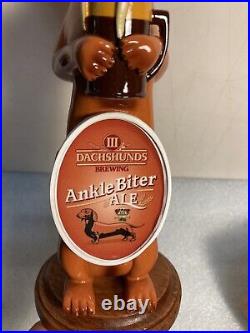 THREE III DACHSHUNDS BREWING ANKLE BITER BROWN Draft beer tap handle. WISCONSIN