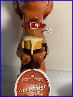 THREE III DACHSHUNDS BREWING ANKLE BITER BROWN Draft beer tap handle. WISCONSIN