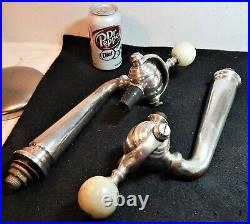 Two Antique Soda Fountain Silver Plate Dispenser Taps w Marble Handles / As Is