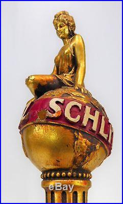 VINTAGE Schlitz Golden Classic BEER TAP HANDLE classic toga woman on globe