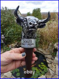 Vintage 1978 JOS. SCHLITZ MALT LIQUOR BULL BEER Tap Handle SUPER! UNUSED