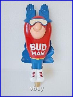 Vintage Bud Man Super Hero Budweiser 1992 10 Draft Beer Tap Handle Mancave Rare