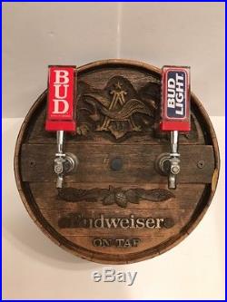 Vintage Budweiser On Tap Beer Barrel Head With Tap Handles