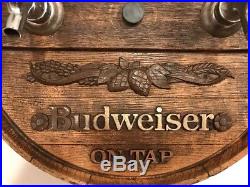 Vintage Budweiser On Tap Beer Barrel Head With Tap Handles