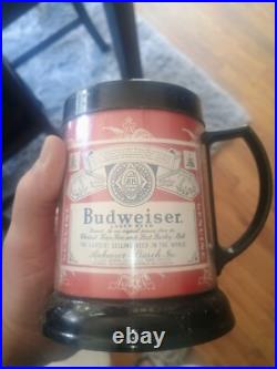 Vintage Budweiser keg tap handles and mugs
