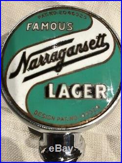 Vintage Narragansett Lager Beer Tap Handle Green White Porcelain Chrome Ex Cond