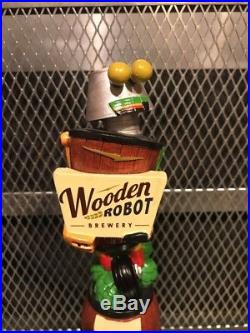 WOODEN ROBOT BREWERY NC RARE Figural What He's Having IPA Beer Tap Handle